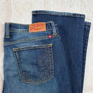 Lucky Brand Ashford Blue Embroidered Straight Jeans Womens 14